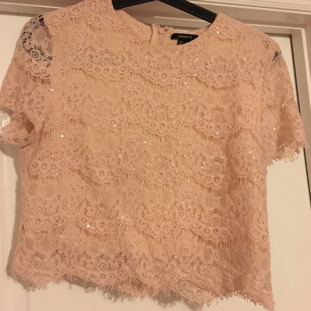 Lace pink crop top